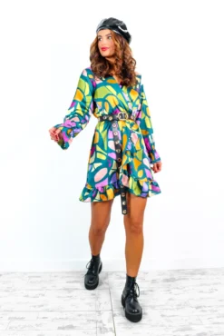 Better Shape Up - Forest Multi Abstract Mini Wrap Dress -Glamoros Clothing Shop BetterShapeUp ForestMultiAbstractMiniWrapDress 2