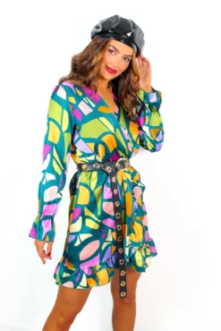 Better Shape Up - Forest Multi Abstract Mini Wrap Dress -Glamoros Clothing Shop BetterShapeUp ForestMultiAbstractMiniWrapDress 6