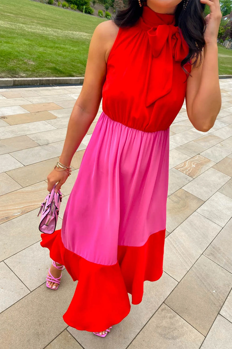 Block You Out - Red Pink High Neck Midi Dress 1 Block You Out - Red Pink High Neck Midi Dress