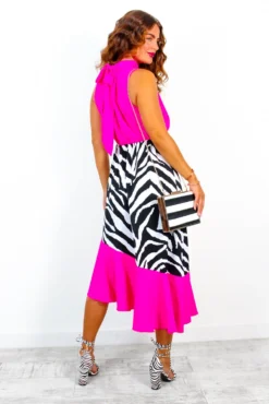 Block You Out - Pink Zebra Print High Neck Midi Dress -Glamoros Clothing Shop BlockYouOut PinkZebraPrintHighNeckMidiDress 2