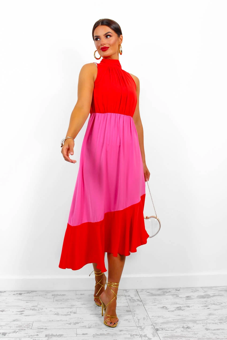 Block You Out - Red Pink High Neck Midi Dress 4 Block You Out - Red Pink High Neck Midi Dress - Image 4