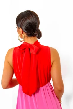 Block You Out - Red Pink High Neck Midi Dress 17 Block You Out - Red Pink High Neck Midi Dress -Glamoros Clothing Shop BlockYouOut RedPinkHighNeckMidiDress 2