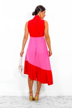 Block You Out - Red Pink High Neck Midi Dress 16 Block You Out - Red Pink High Neck Midi Dress -Glamoros Clothing Shop BlockYouOut RedPinkHighNeckMidiDress 5