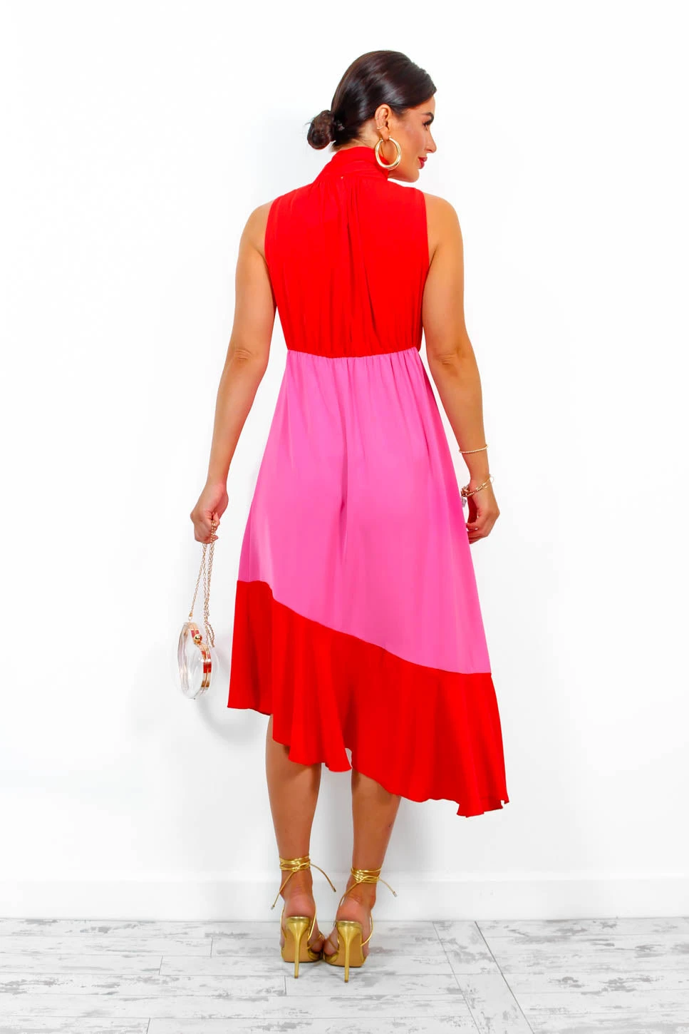 Block You Out - Red Pink High Neck Midi Dress 8 Block You Out - Red Pink High Neck Midi Dress - Image 8