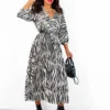 Bolder The Better - Black White Zebra Pleated Midi Dress