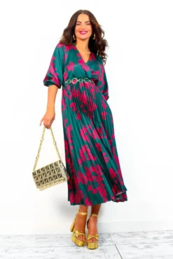 Bolder The Better - Forest Magenta Floral Pleated Midi Dress -Glamoros Clothing Shop BolderTheBetter ForestMagentaFloralPleatedMidiDress 4