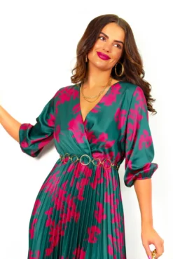 Bolder The Better - Forest Magenta Floral Pleated Midi Dress -Glamoros Clothing Shop BolderTheBetter ForestMagentaFloralPleatedMidiDress 5
