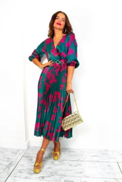 Bolder The Better - Forest Magenta Floral Pleated Midi Dress -Glamoros Clothing Shop BolderTheBetter ForestMagentaFloralPleatedMidiDress 6