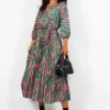 Bolder The Better - Green Pink Zebra Pleated Midi Dress