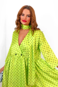 Bow Love Lost - Lime Polka Dot Mini Dress -Glamoros Clothing Shop BowLoveLost LimePolkaDotMiniDress4