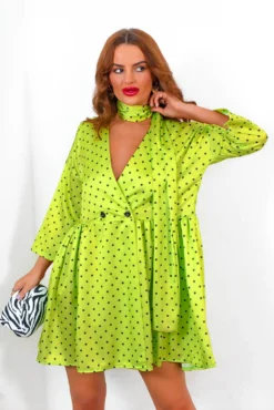 Bow Love Lost - Lime Polka Dot Mini Dress