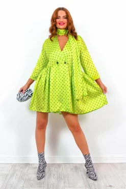 Bow Love Lost - Lime Polka Dot Mini Dress -Glamoros Clothing Shop BowLoveLost LimePolkaDotMiniDress7