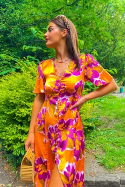 Brunch Babe - Orange Multi Floral Midi Dress