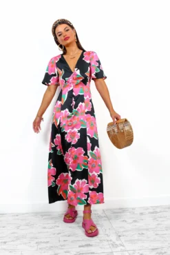 Brunch Babe - Black Multi Floral Midi Dress -Glamoros Clothing Shop BrunchBabe BlackMultiFloralMidiDress 1