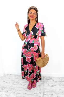 Brunch Babe - Black Multi Floral Midi Dress -Glamoros Clothing Shop BrunchBabe BlackMultiFloralMidiDress 6