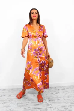 Brunch Babe - Orange Multi Floral Midi Dress -Glamoros Clothing Shop BrunchBabe OrangeMultiFloralMidiDress2