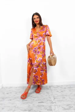 Brunch Babe - Orange Multi Floral Midi Dress -Glamoros Clothing Shop BrunchBabe OrangeMultiFloralMidiDress3