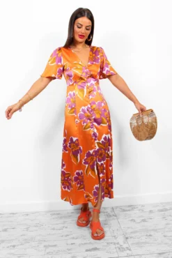 Brunch Babe - Orange Multi Floral Midi Dress -Glamoros Clothing Shop BrunchBabe OrangeMultiFloralMidiDress5