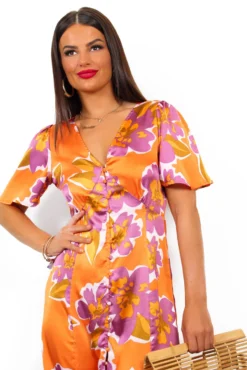 Brunch Babe - Orange Multi Floral Midi Dress -Glamoros Clothing Shop BrunchBabe OrangeMultiFloralMidiDress6