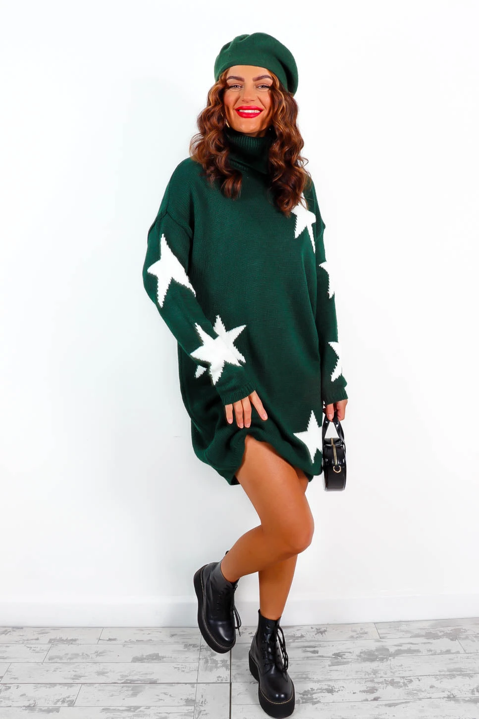 Call It Even - Forest White Star Print Roll Neck Dress 6 Call It Even - Forest White Star Print Roll Neck Dress - Image 6