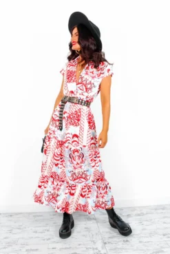 AX Paris Call My Name - Red Multi Print Midi Dress