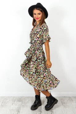 Call Of The Wild - Beige Multi Leopard Print Wrap Dress