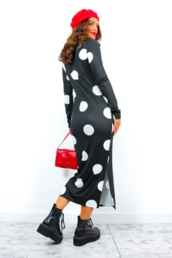 Cant Read My Polka Face - Black White Polka Dot Midi Dress -Glamoros Clothing Shop Can tReadMyPolkaFace BlackWhitePolkaDotMidiDress 3