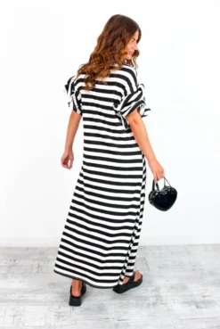 Casual Feelings - White Black Stripey Ruffle Sleeve Maxi Dress -Glamoros Clothing Shop CasualFeelings WhiteBlackStripeyRuffleSleeveMaxiDress 4