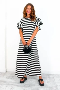 Casual Feelings - White Black Stripey Ruffle Sleeve Maxi Dress -Glamoros Clothing Shop CasualFeelings WhiteBlackStripeyRuffleSleeveMaxiDress 5