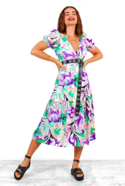 Catching Feels - Lilac Pink Swirl Print Midi Dress -Glamoros Clothing Shop CatchingFeels LilacPinkSwirlPrintMidiDress 2