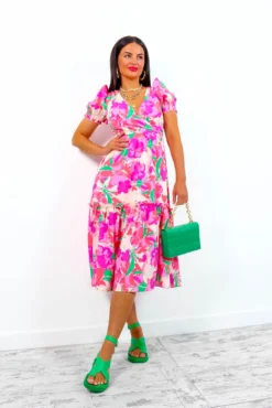 Catching Feels - Pink Purple Floral Midi Dress -Glamoros Clothing Shop CatchingFeels PinkPurpleFloralMidiDress1