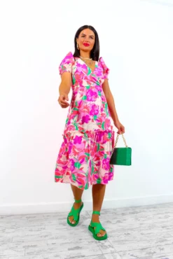 Catching Feels - Pink Purple Floral Midi Dress -Glamoros Clothing Shop CatchingFeels PinkPurpleFloralMidiDress2