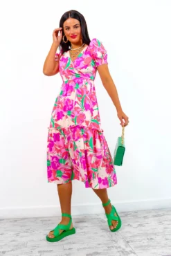 Catching Feels - Pink Purple Floral Midi Dress -Glamoros Clothing Shop CatchingFeels PinkPurpleFloralMidiDress4