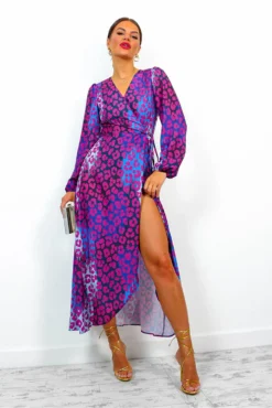 Caught Your Attention - Magenta Blue Leopard Midi Wrap Dress -Glamoros Clothing Shop Caught Your Attention Magenta Blue Leopard Midi Wrap Dress 5