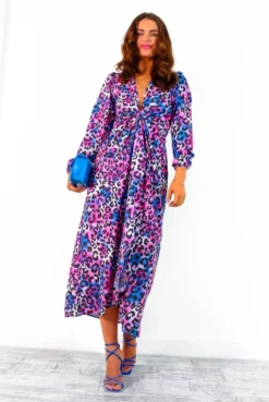 New Release -Glamoros Clothing Shop CaughtYourAttention BluePinkWatercolourLeopardMidiWrapDress 6