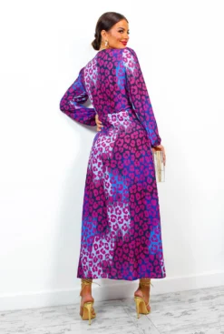 Caught Your Attention - Magenta Blue Leopard Midi Wrap Dress -Glamoros Clothing Shop CaughtYourAttention MagentaBlueLeopardMidiWrapDress 2
