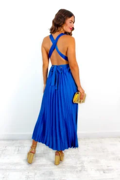Class Is Timeless - Cobalt Satin Pleated Midi Dress -Glamoros Clothing Shop ClassIsTimeless CobaltSatinPleatedMidiDress 4 scaled
