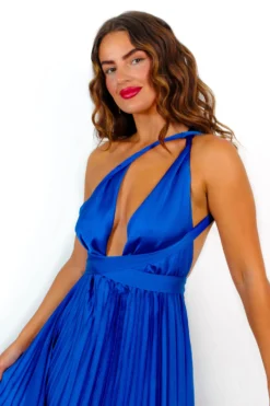 Class Is Timeless - Cobalt Satin Pleated Midi Dress -Glamoros Clothing Shop ClassIsTimeless CobaltSatinPleatedMidiDress 6 scaled