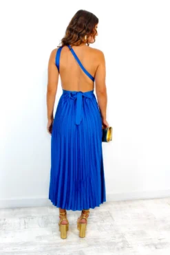 Class Is Timeless - Cobalt Satin Pleated Midi Dress -Glamoros Clothing Shop ClassIsTimeless CobaltSatinPleatedMidiDress 7 scaled