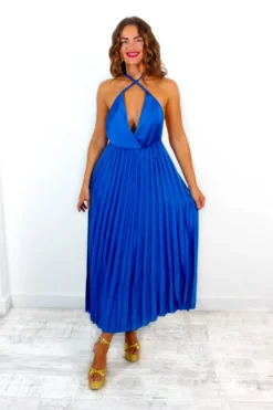 Class Is Timeless - Cobalt Satin Pleated Midi Dress -Glamoros Clothing Shop ClassIsTimeless CobaltSatinPleatedMidiDress 8 scaled