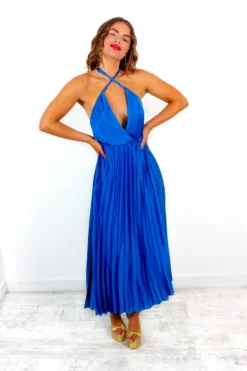 Class Is Timeless - Cobalt Satin Pleated Midi Dress -Glamoros Clothing Shop ClassIsTimeless CobaltSatinPleatedMidiDress 9 scaled