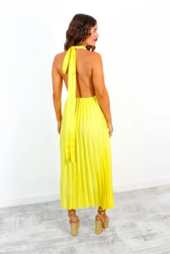 Class Is Timeless - Yellow Satin Pleated Midi Dress -Glamoros Clothing Shop ClassIsTimeless YellowSatinPleatedMidiDress 4