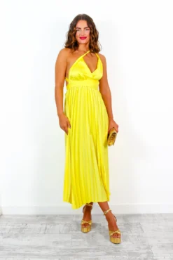 Class Is Timeless - Yellow Satin Pleated Midi Dress -Glamoros Clothing Shop ClassIsTimeless YellowSatinPleatedMidiDress 5