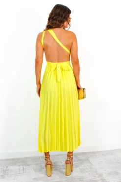 Class Is Timeless - Yellow Satin Pleated Midi Dress -Glamoros Clothing Shop ClassIsTimeless YellowSatinPleatedMidiDress 6