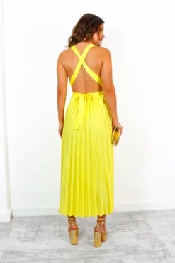 Class Is Timeless - Yellow Satin Pleated Midi Dress -Glamoros Clothing Shop ClassIsTimeless YellowSatinPleatedMidiDress 8