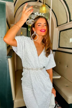 Cocktail O'Clock - White Sequin Midi Dress 12 Cocktail O'Clock - White Sequin Midi Dress -Glamoros Clothing Shop Cocktail O Clock White Sequin Midi Dress 2