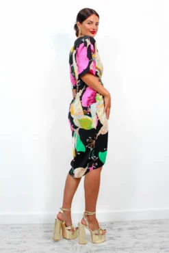 Cocktail OClock - Black Pink Floral Midi Dress 12 Cocktail OClock - Black Pink Floral Midi Dress -Glamoros Clothing Shop CocktailOClock BlackPinkFloralMidiDress 4