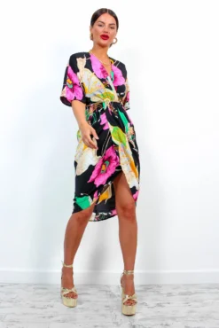 Cocktail OClock - Black Pink Floral Midi Dress 11 Cocktail OClock - Black Pink Floral Midi Dress -Glamoros Clothing Shop CocktailOClock BlackPinkFloralMidiDress 8