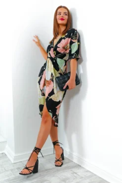 Cocktail OClock - Black Blush Floral Print Midi Dress 13 Cocktail OClock - Black Blush Floral Print Midi Dress -Glamoros Clothing Shop CocktailO Clock BlackBlushFloralPrintMidiDress4