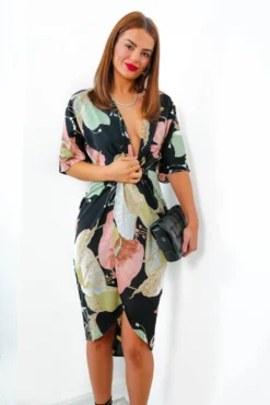 Cocktail OClock - Black Blush Floral Print Midi Dress 11 Cocktail OClock - Black Blush Floral Print Midi Dress -Glamoros Clothing Shop CocktailO Clock BlackBlushFloralPrintMidiDress5